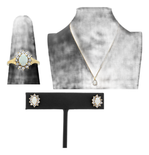 Modernist Opal and Tanzanite 14k Yellow Gold Jewelry Set, 3