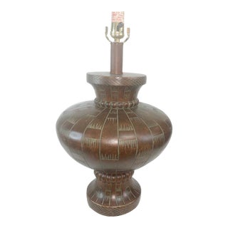 Mid-Century Tribal Sgraffito Plaster Table Lamp. Bronze Toned, Circa 1960s For Sale