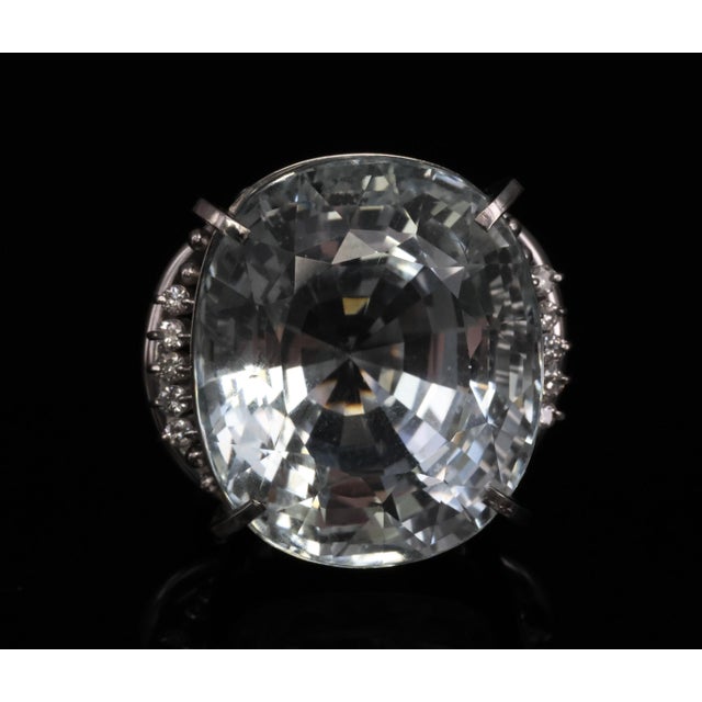 Silver Late 20th Century Rare 62.78ct Natural Aquamarine & 0.25ct Diamond Platinum Ring, 29.1g Size 6 For Sale - Image 8 of 18