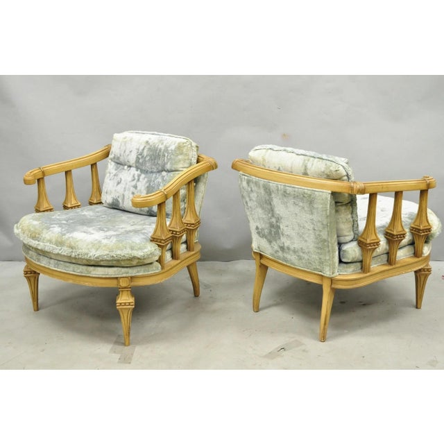 Vintage Hollywood Regency Low Barrel Back Cream Painted Club Lounge Chairs, Pair For Sale - Image 16 of 17