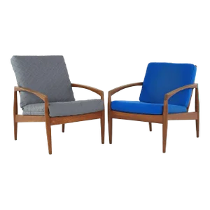 Kai Kristiansen No 121 Mid Century Paper Knife Teak Lounge Chairs - Pair