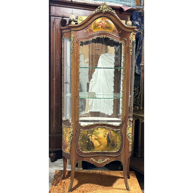Antique Vernis Martin Vitrine With Hand-Painted Secnes and Ormolu Mounts For Sale - Image 12 of 17