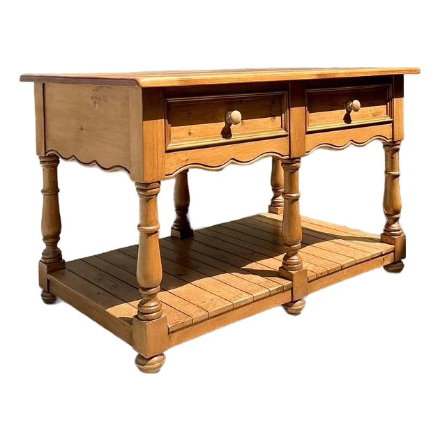 Vintage Knotty Pine Plank Center Island For Sale