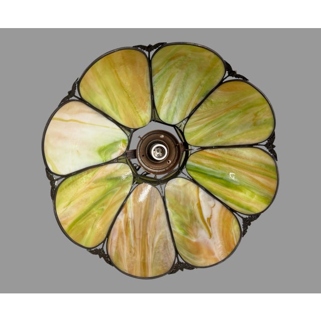 Vintage Green, Lotus, Slag Glass Hanging Lamp Light Fixture For Sale - Image 11 of 12