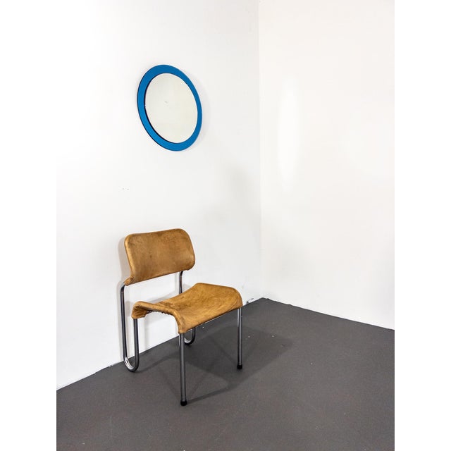 Vintage Italian Round Mirror in Blue Glass and Patina, 1970s For Sale - Image 3 of 8