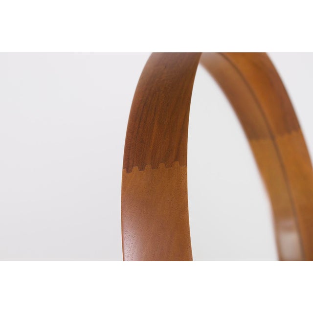 Swivel and tiltable tabletop mirror in teak and steel, sweden, 1960s h 53 cm xw diameter 44 cm.
