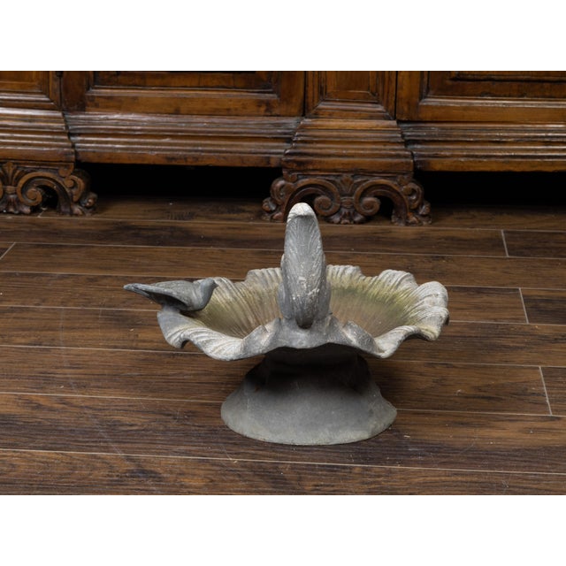 Metal English Midcentury Lead Bird Bath Depicting a Shell with Squirrel and Bird For Sale - Image 7 of 10