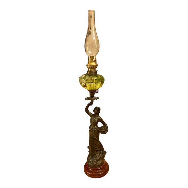 Antique French Art Nouveau Figural Oil Lamp For Sale