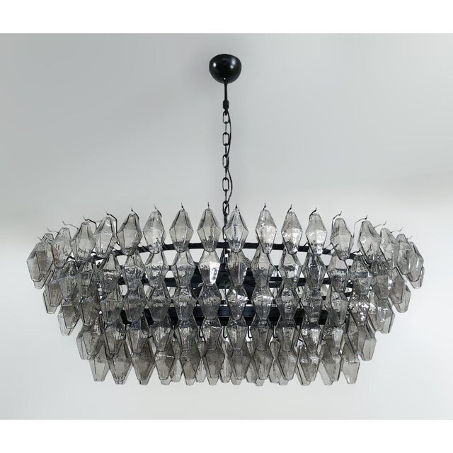 Italian 21st Oval Smoky Murano Poliedri Chandelier by Fabio LTD For Sale - Image 3 of 7