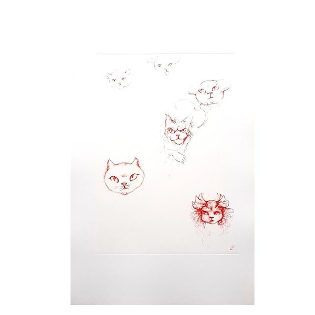 Leonor Fini - Red Cats - Original Etching 1985 For Sale - Image 9 of 10