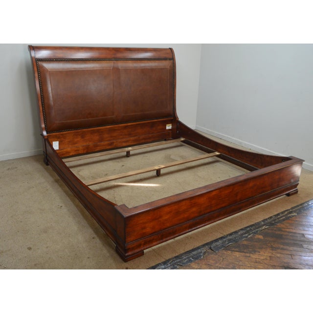 Traditional Henredon Leather Sleigh King Bed For Sale - Image 3 of 16