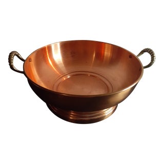 Vintage Hammered Copper Pedestal Bowl With Brass Handles For Sale