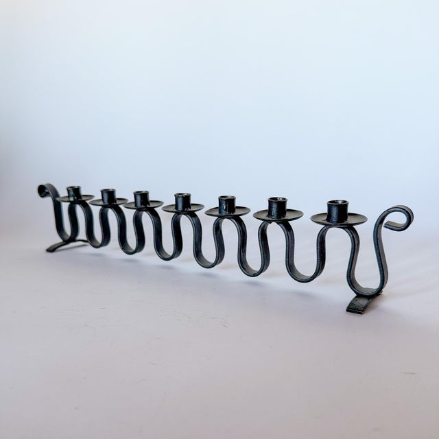 Metal 1950s Swedish Iron Squiggle Ondulation Candle Holder For Sale - Image 7 of 9