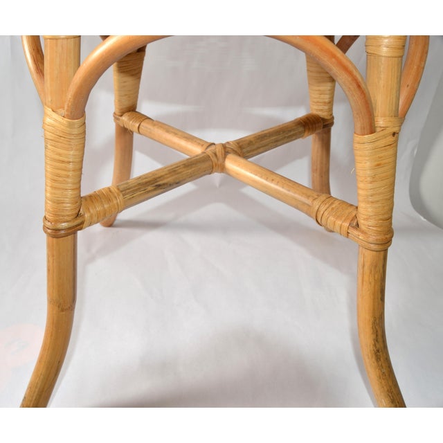 1970s Mid-Century Modern Round Handwoven Rattan Drum Side Drink Table Low Stool For Sale - Image 9 of 12