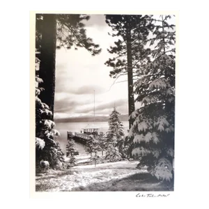 Original Vintage Photo of "Lake Tahoe With Snow and Trees" American, Dated 1905