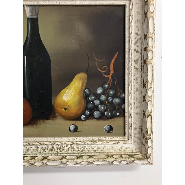 Mid 20th Century Vintage Still Life Oil Painting by Fiorini – Fruit, Wine Bottle & Grapes For Sale - Image 5 of 8
