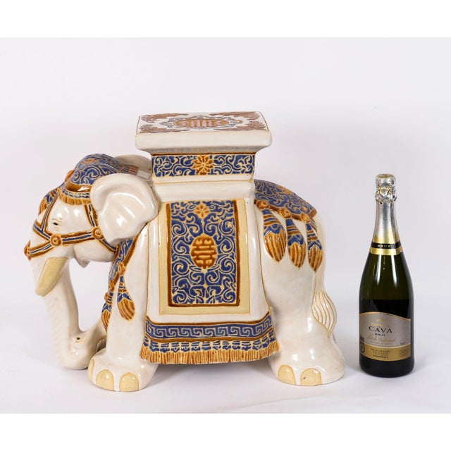 Vintage Glazed Pottery Elephant Garden Seat For Sale - Image 15 of 16