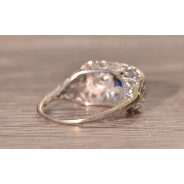 The Kangaroo Island: Antique Platinum Filigree Ring set with Sapphire and Diamonds For Sale In Philadelphia - Image 6 of 10