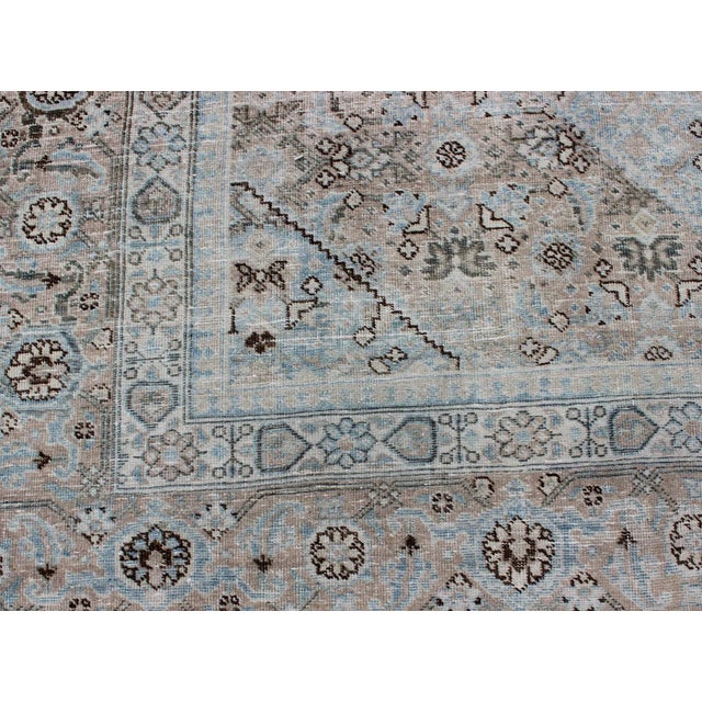 Taupe Early 20th Century Persian Antique Tabriz Rug With Medallion With Herati Design and Muted Colors For Sale - Image 8 of 13