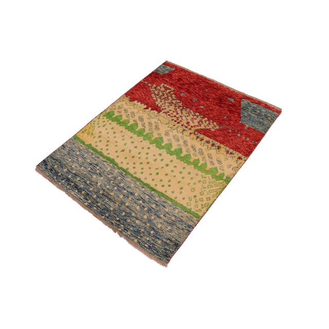 Abstract Eclectic Balochi Blue/Red Wool Rug - 3'2''x4'11'' For Sale - Image 3 of 11