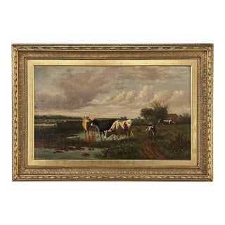 Antique Oil Painting on Canvas by Henri Dupont (1890-1961) 'Grazing Cattle' For Sale