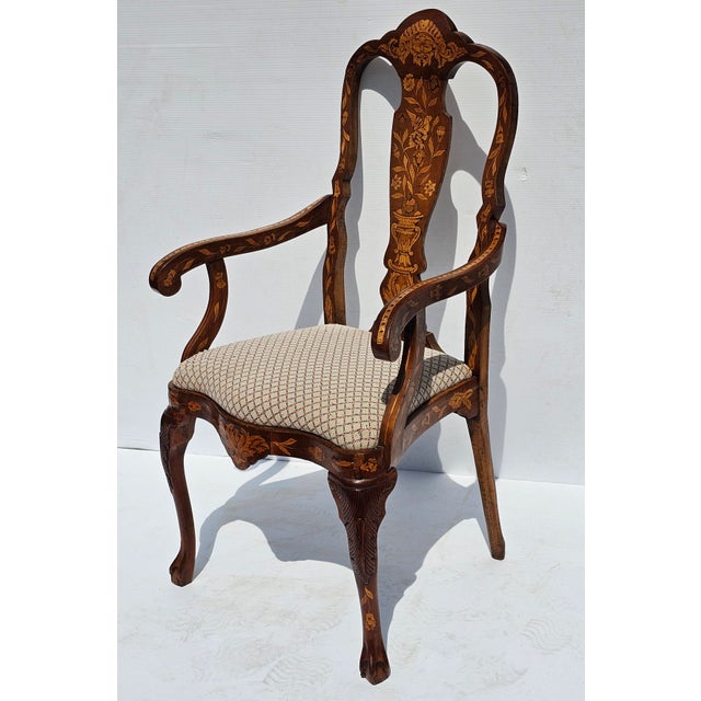 Traditional Late 18th Century Dutch Marquetry Mahogany and Upholstered Armchair Desk Chair For Sale - Image 3 of 9