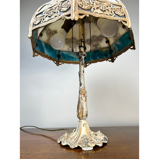 Mid 20th Century Vintage Art Nouveau Slag Glass Two-Light Table Lamp, C. 1935–1955 For Sale - Image 5 of 10