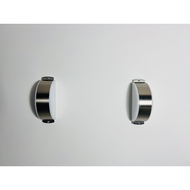 Pair of Chrome and Opaline Glass Wall Lamps by Glashütte Limburg, 1960s For Sale - Image 6 of 12