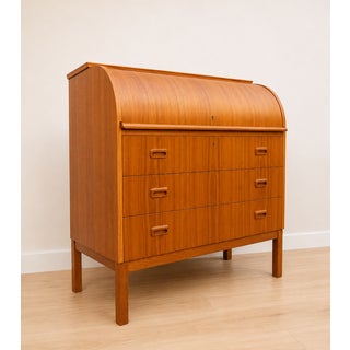 Mid Century Swedish Teak Roll Top Secretary Desk by Egon Ostergaard ~ Scandinavian or Danish Modern Style ~ Vintage Dresser For Sale