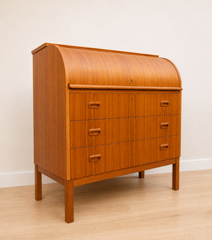Mid Century Swedish Teak Roll Top Secretary Desk by Egon Ostergaard ~ Scandinavian or Danish Modern Style ~ Vintage Dresser