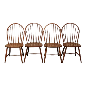 Late 20th Century Ethan Allen Cottage Collection Maple Wood Early American Dining Chairs - Set of 4