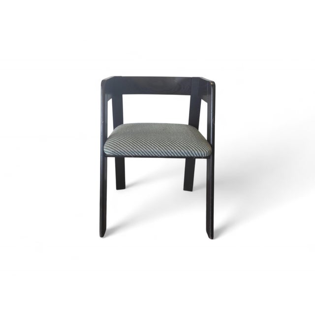 80s chair and pouf set in wood and vintage fabric. Perfect conditions. Chair dimensions 80 x 50 x 48 cm (height, width,...