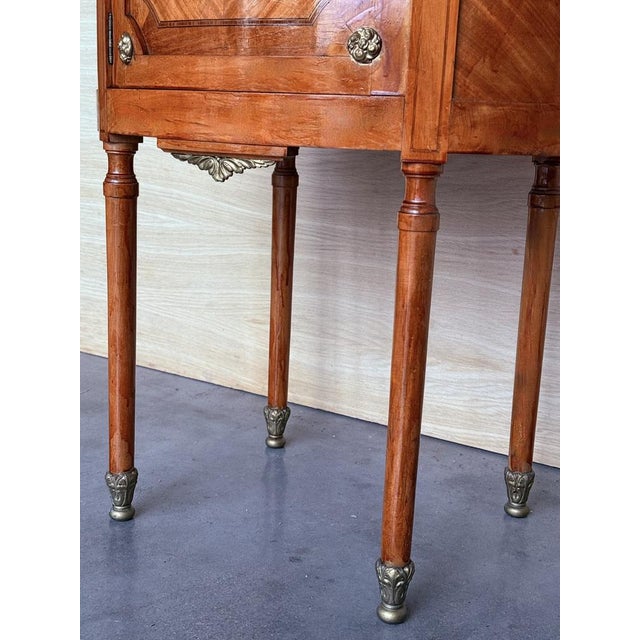 19th Century Louis XVI Marquetry Nightstands with Bronze & Mirror Crest, 1890s, Set of 2 For Sale - Image 12 of 14