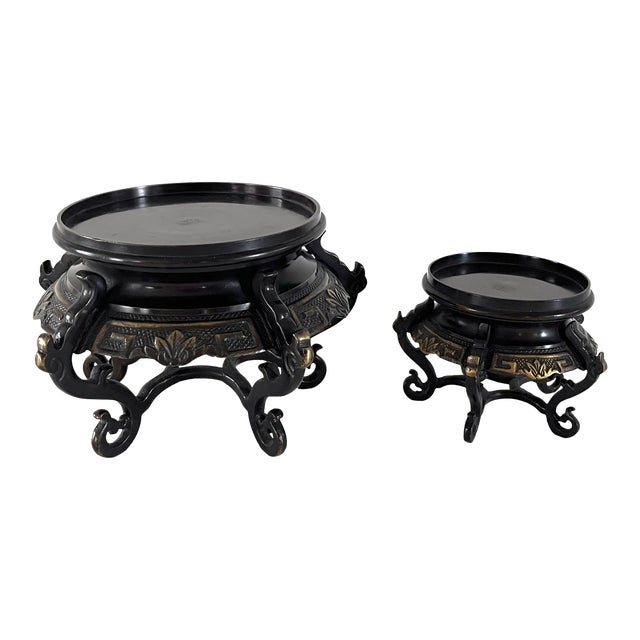 Asian Cast Bronze Display Bases or Vase Stands, a Pair For Sale