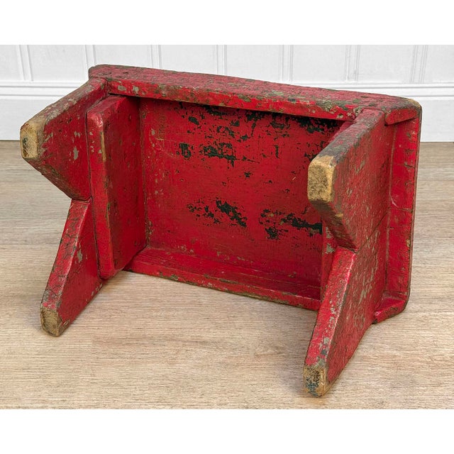 Antique Primitive Farmhouse Red Wood Milking Foot Stool For Sale - Image 9 of 9