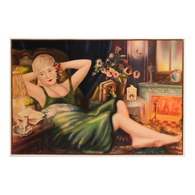1930's Pre-Revolutionary Shanghai Girl Pin-Up Cigarette Advertisement (My Dear Cigarettes) Linen Backed For Sale