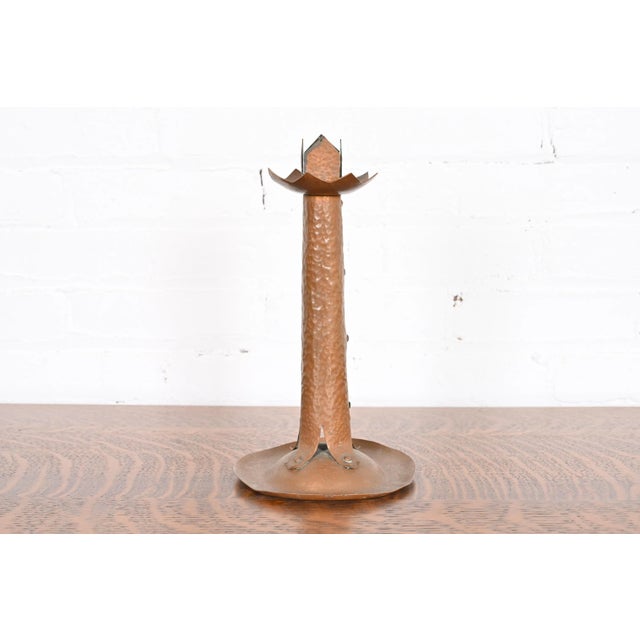 Antique Stickley Style Arts & Crafts Hammered Copper Candlestick, Circa 1900 For Sale In South Bend - Image 6 of 13