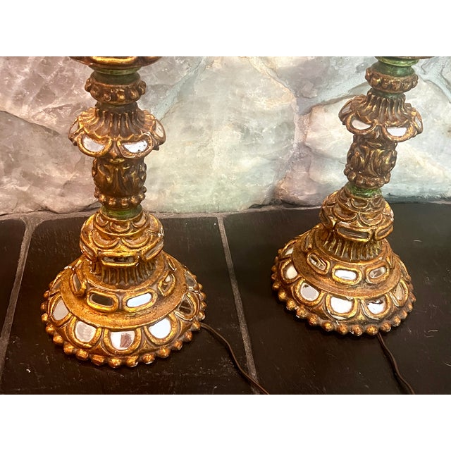Antique Wood Candelabra Lamps With Mirror Insets - a Pair For Sale - Image 10 of 13