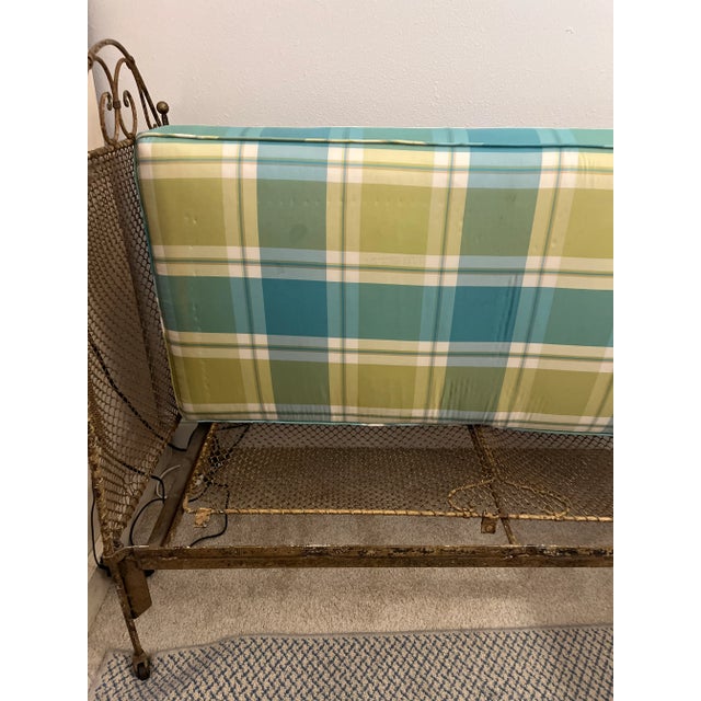 French 1960s Vintage French Settee, Metal With Silk Cushions For Sale - Image 3 of 6