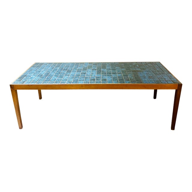 Severin Hansen Rosewood Teal Tile Coffee Table Bench Haslev Mobelfabrik Denmark 1960s For Sale