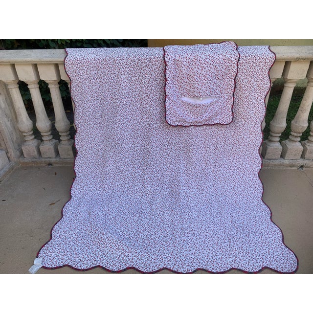 Vintage 1994 Rustic Floral & Gingham Patchwork Twin Size Quilt & Sham For Sale - Image 9 of 12