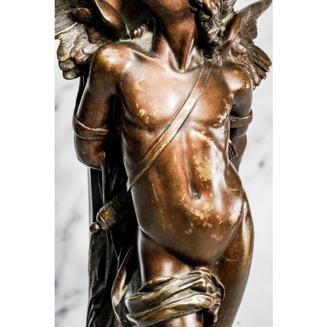 Neoclassical Amazing Large Antique French Bronze Statue After Félix Sanzel L’Amour Captif Cupid & Allegorical Neoclassical Figure Sculpture For Sale - Image 3 of 17