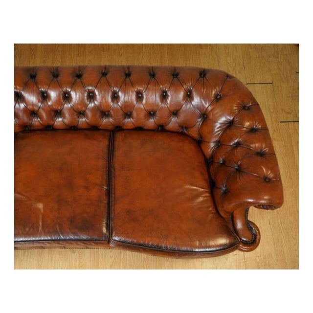 Animal Skin Whiskey Brown Hand-Dyed Leather Chesterfield Club Sofa For Sale - Image 7 of 13