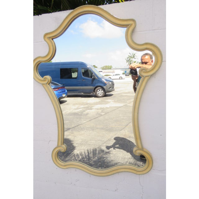 Wood Hickory French Shabby Chic Serpentine Painted Wall Bathroom Vanity Mirror For Sale - Image 7 of 10