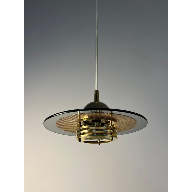 Small Vintage Pendant Lamp in Smoked Glass and Brass by Jan Eskil Eskilsson for Belid For Sale - Image 11 of 11