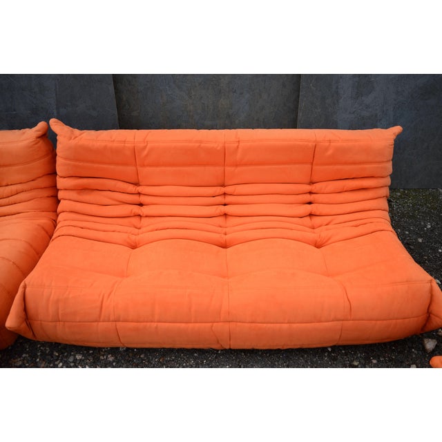 Togo Sofa in Orange Microfiber Set by Michel Ducaroy for Ligne Roset, Set of 5 For Sale - Image 6 of 11
