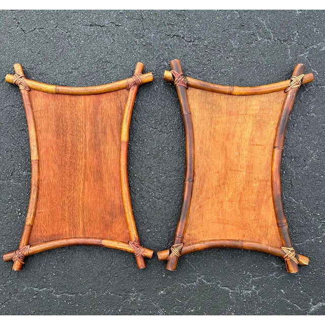 1970s Vintage Pair of Bamboo Frame Palm Tree Paintings For Sale - Image 5 of 6