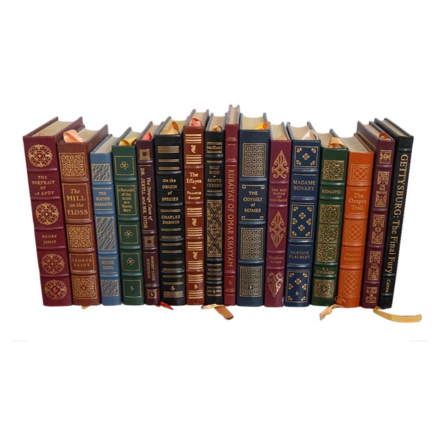 Set of 16 Gold Embossed Leather Bound Books W/ Gilt Edge by the Eaton Press For Sale