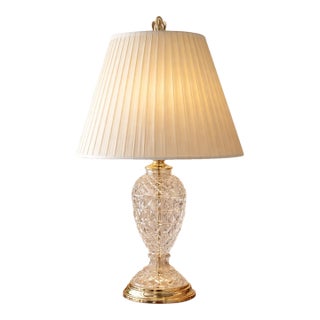 Vintage Cut Crystal Table Lamp With Brass Base & Angel Finial — Elaine R. Estate For Sale