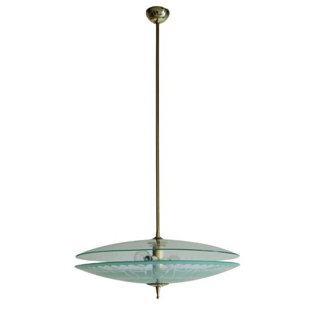 Italian Decorative Glass Double Disc Pendant Lamp, 1950s For Sale